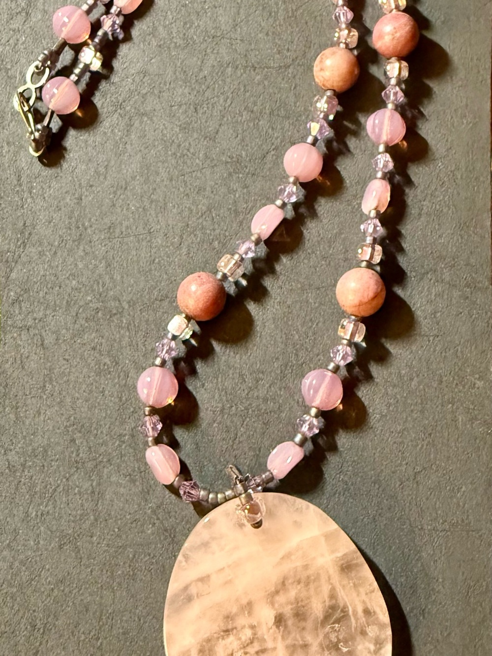 Pink Crystal Pendant Necklace with Pink and Purple Stones and Beads - Picture 2 of 6
